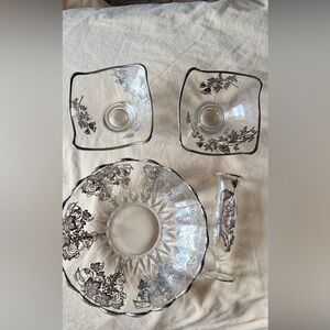 Collection of vintage glassware with silver overlay